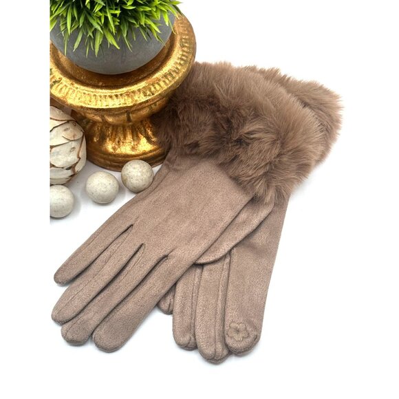2/$30 Touchscreen Gloves Muddy Taupe Mink Faux Fur Wrist Surround - Picture 5 of 7